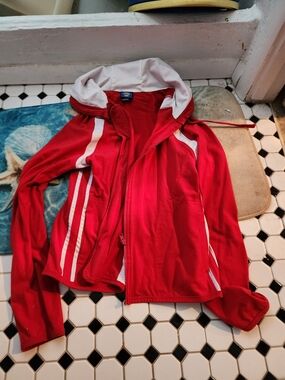 Red Zip-Up Hoodie with White Accents